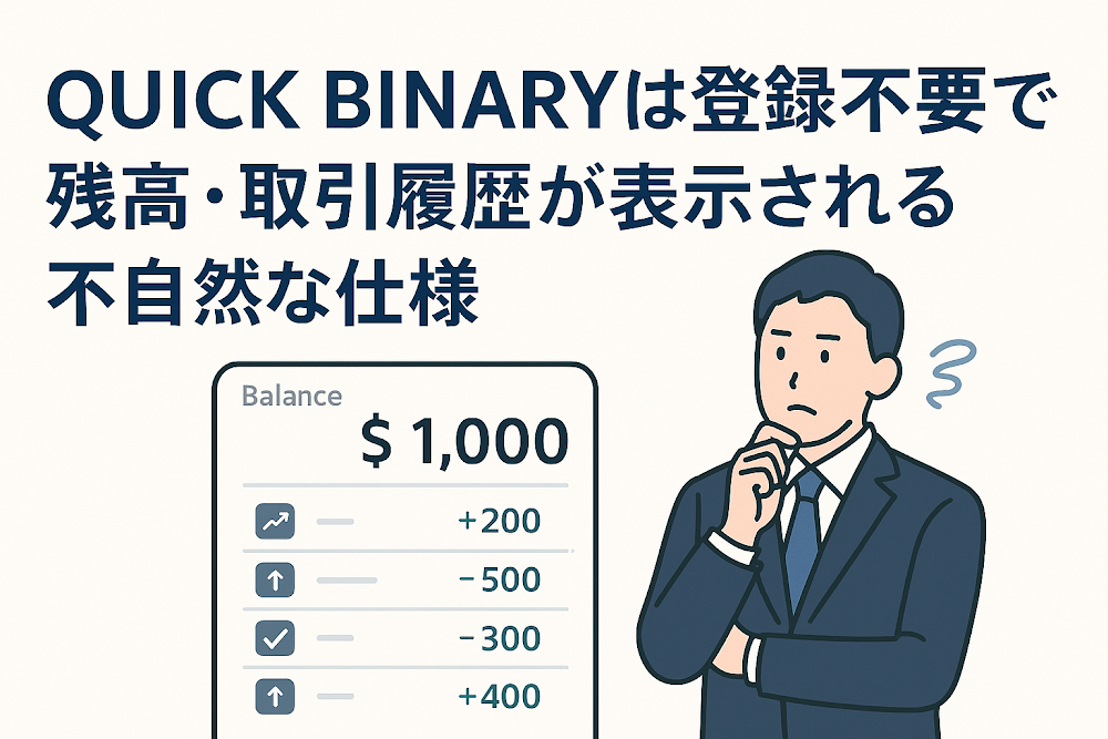 QUICK BINARYは登録不要で残高・取引履歴が表示される不自然な仕様
