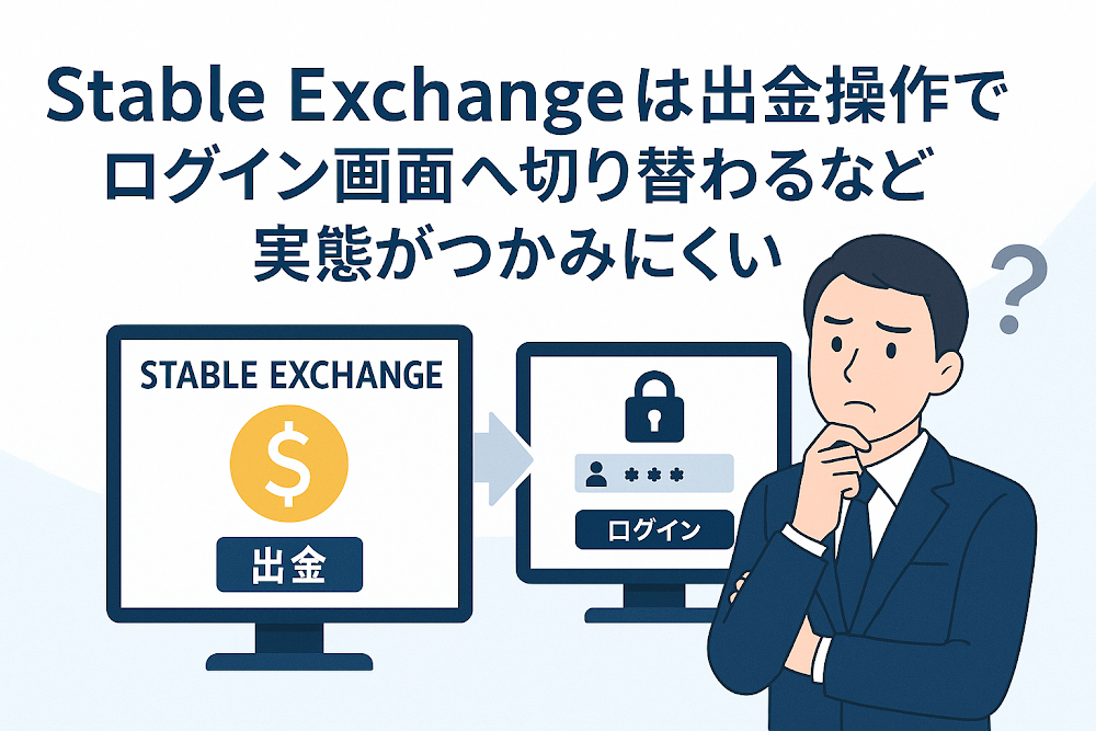 Stable Exchangeは出金操作でログイン画面へ切り替わるなど実態がつかみにくい