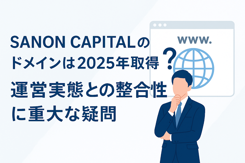 SANON CAPITALのドメインは2025年取得、運営実態との整合性に重大な疑問