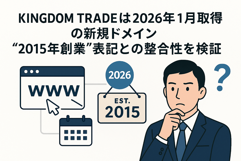 KINGDOM TRADEは2026年1月取得の新規ドメイン “2015年創業”表記との整合性を検証