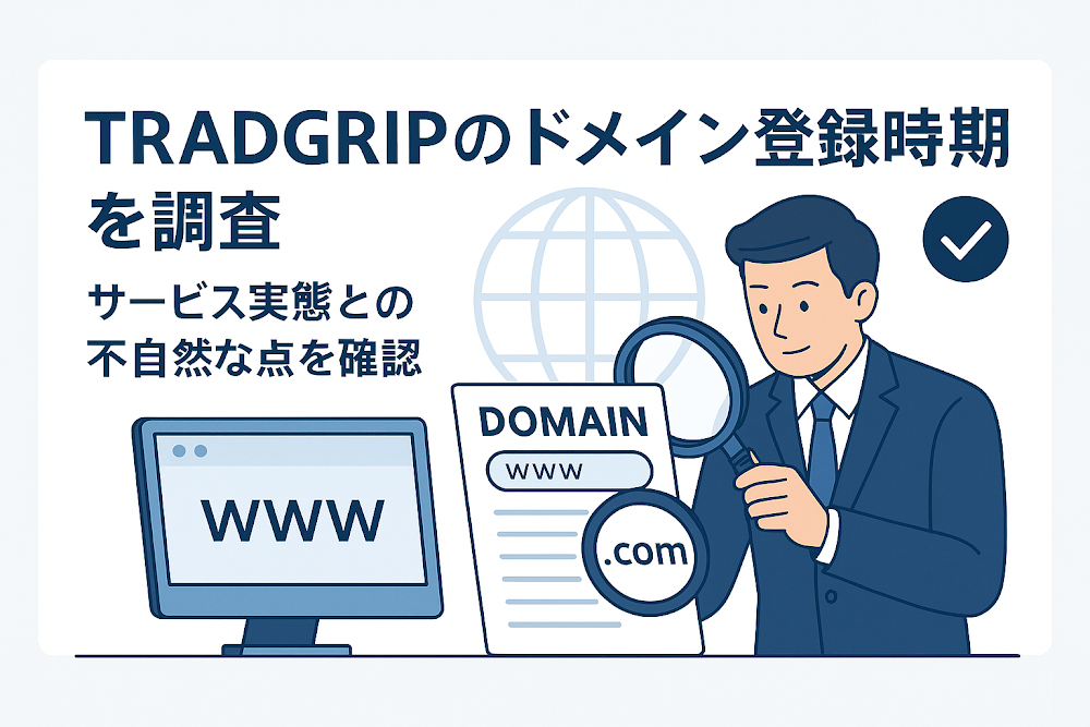 TRADGRIPのドメイン登録時期を調査　サービス実態との不自然な点を確認