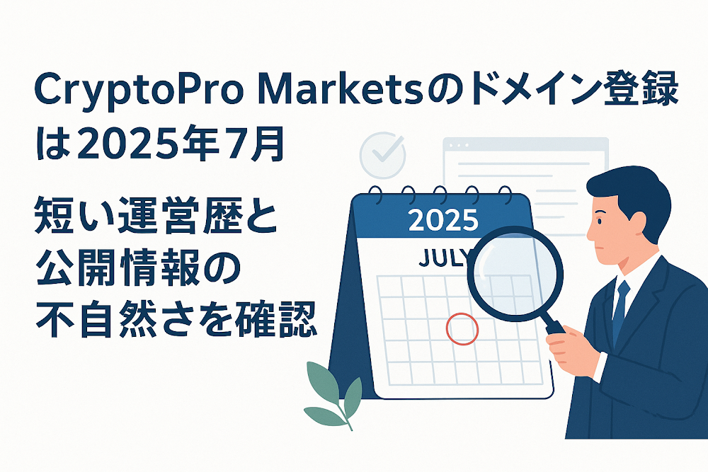 CryptoPro Marketsのドメイン登録は2025年7月　短い運営歴と公開情報の不自然さを確認