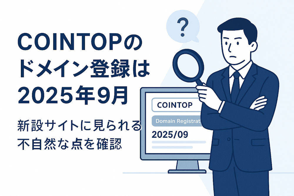 COINTOPのドメイン登録は2025年9月　新設サイトに見られる不自然な点を確認