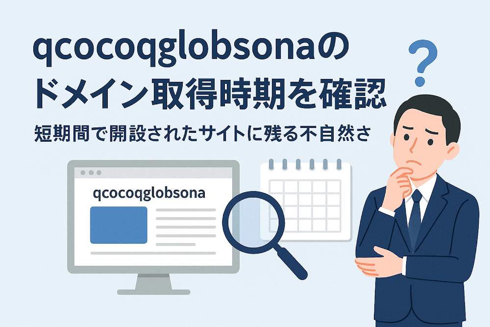qcocoqglobsonaのドメイン取得時期を確認　短期間で開設されたサイトに残る不自然さ