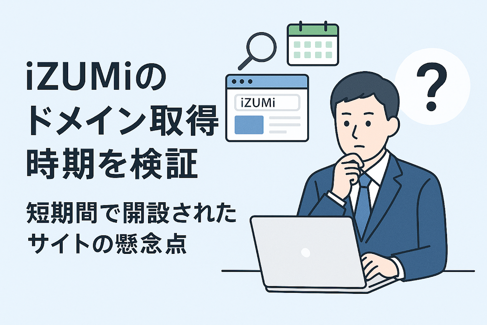 iZUMiのドメイン取得時期を検証 短期間で開設されたサイトの懸念点