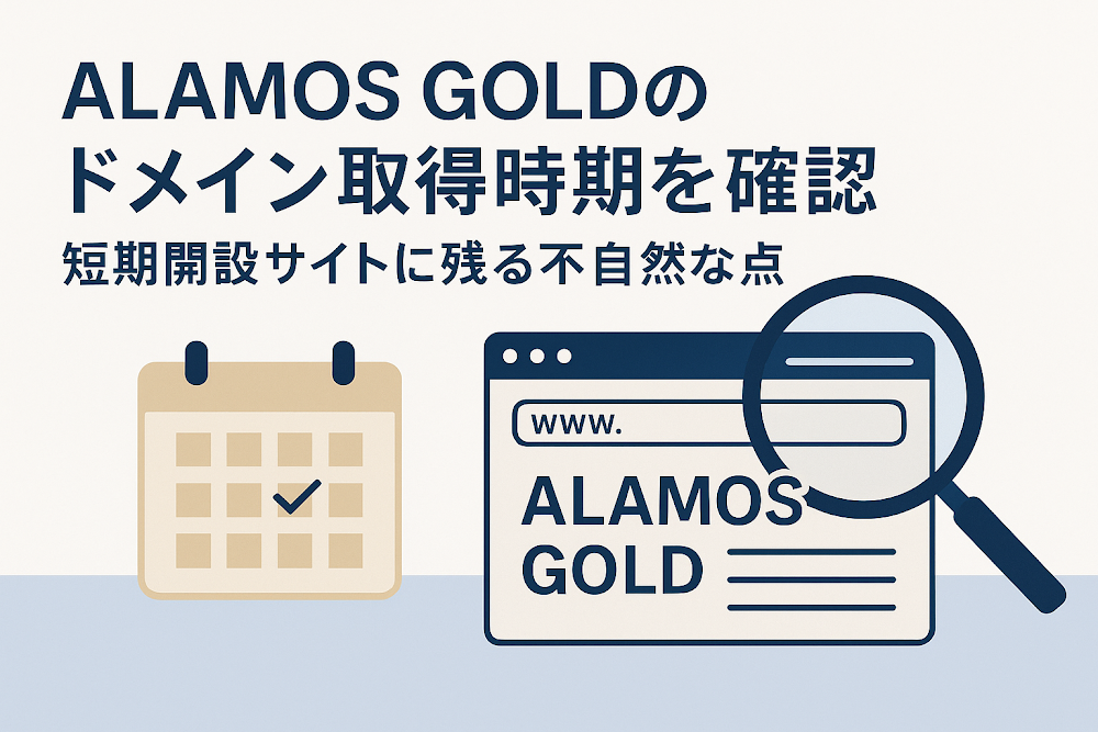 ALAMOS GOLDのドメイン取得時期を確認 短期開設サイトに残る不自然な点