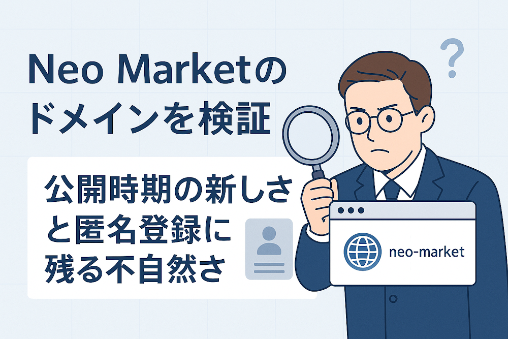 Neo Marketのドメインを検証　公開時期の新しさと匿名登録に残る不自然さ