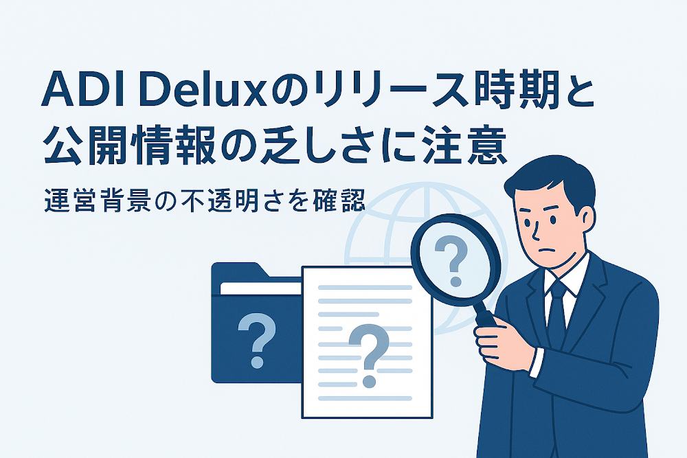 ADI Deluxのリリース時期と公開情報の乏しさに注意　運営背景の不透明さを確認