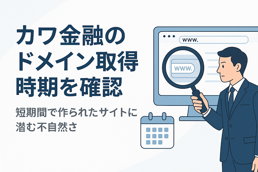 カワ金融のドメイン取得時期を確認　短期間で作られたサイトに潜む不自然さ