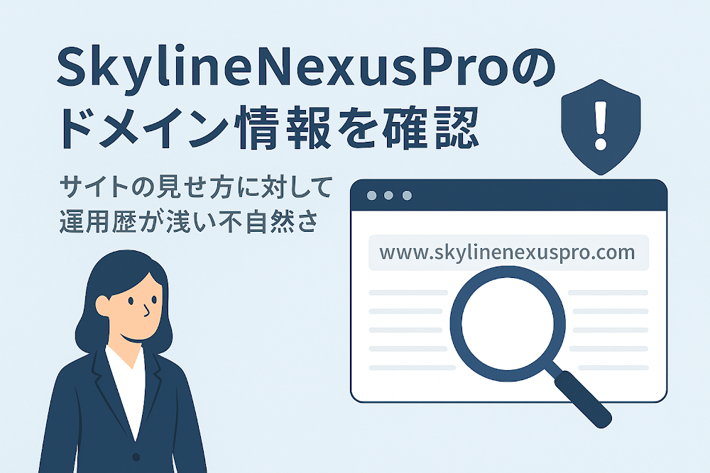 SkylineNexusProのドメイン情報を確認　サイトの見せ方に対して運用歴が浅い不自然さ