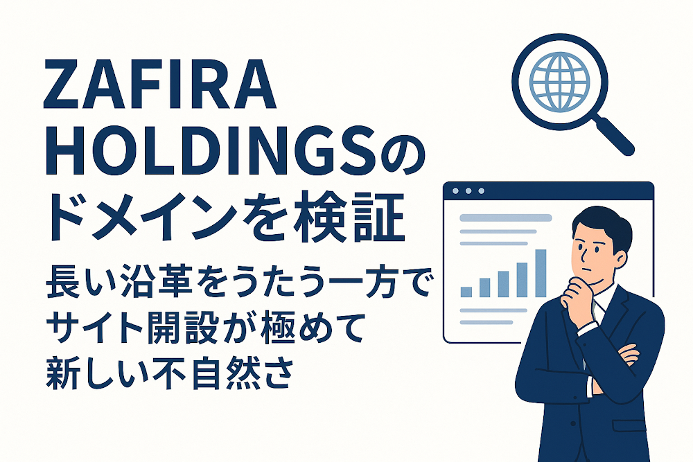 ZAFIRA HOLDINGSのドメインを検証　長い沿革をうたう一方でサイト開設が極めて新しい不自然さ