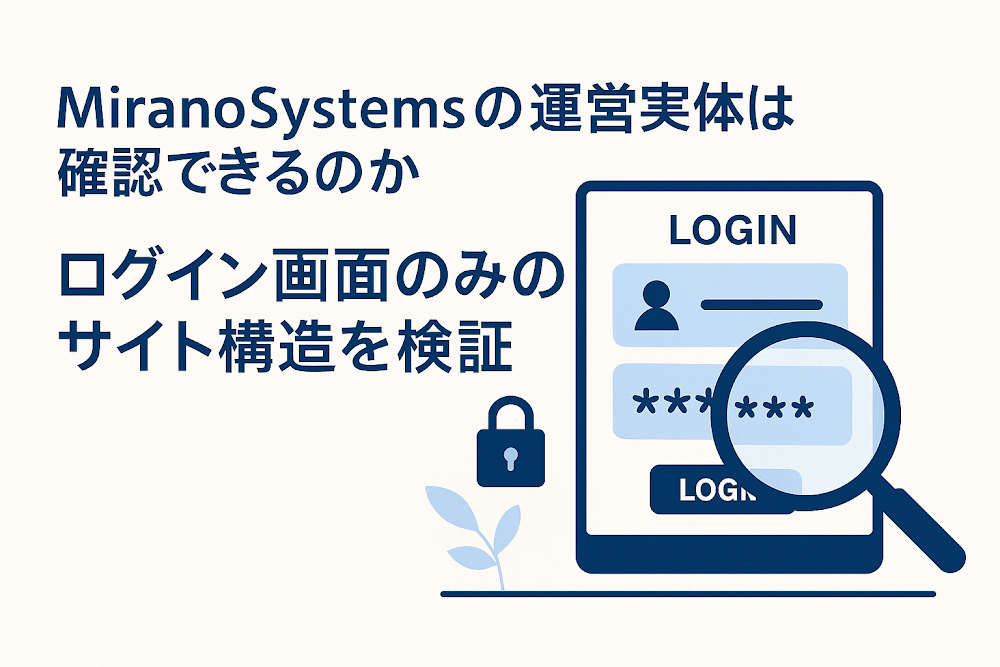 MiranoSystemsの運営実体は確認できるのか　ログイン画面のみのサイト構造を検証