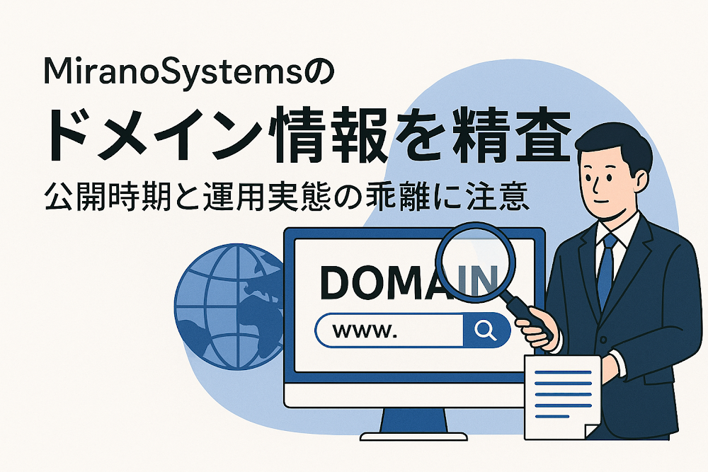 MiranoSystemsのドメイン情報を精査　公開時期と運用実態の乖離に注意