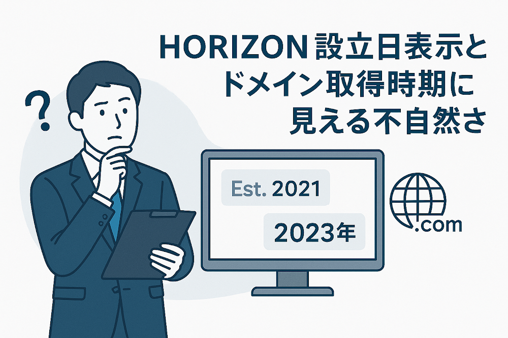 HORIZONの設立日表示とドメイン取得時期に見える不自然さ