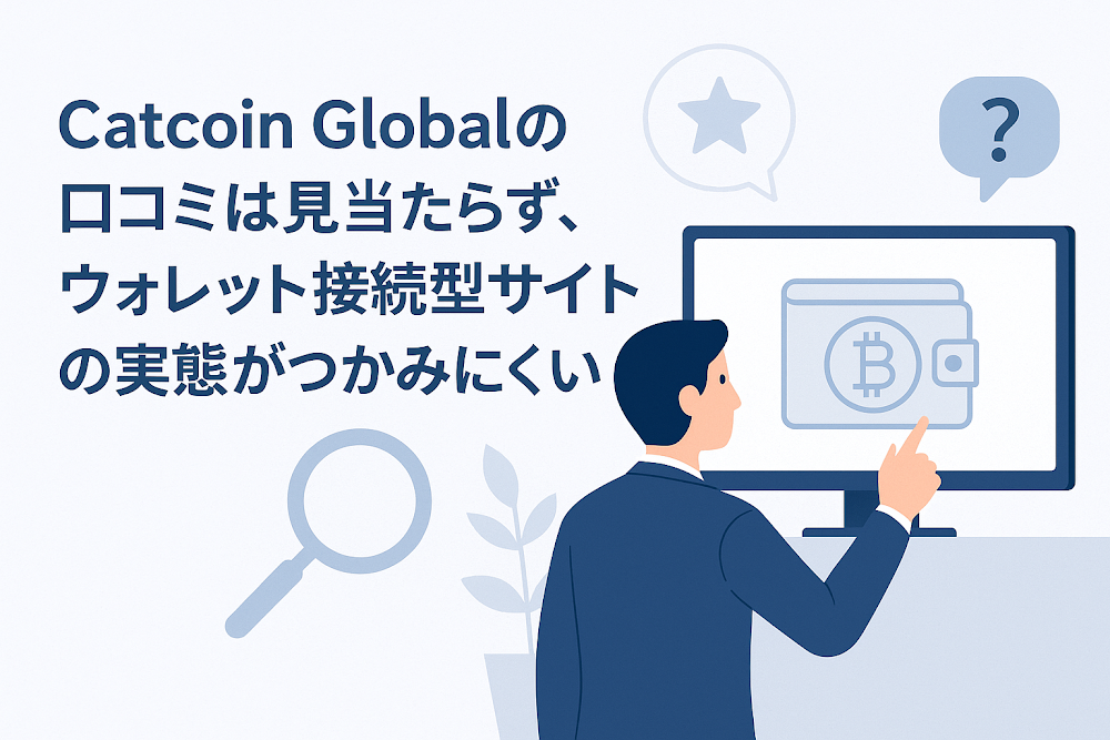 Catcoin Globalの口コミは見当たらず、ウォレット接続型サイトの実態がつかみにくい