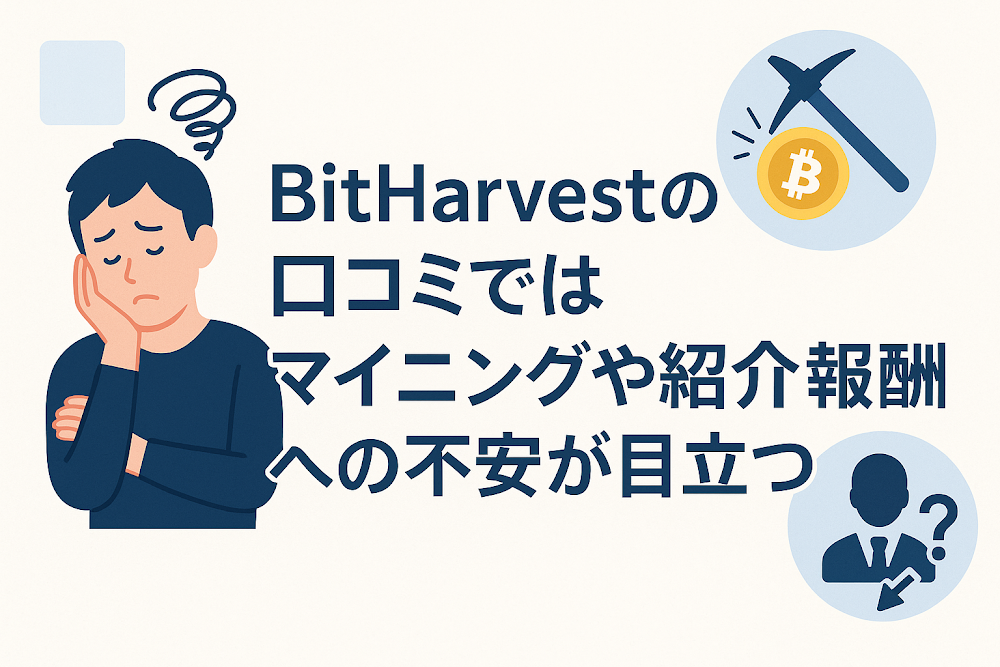 BitHarvestの口コミではマイニングや紹介報酬への不安が目立つ