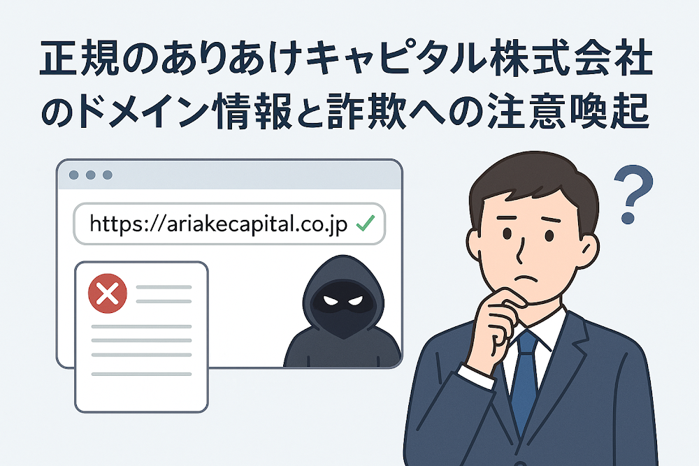 正規のありあけキャピタル株式会社のドメイン情報と詐欺への注意喚起