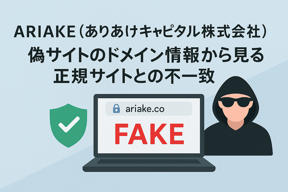 ARIAKE（ありあけキャピタル株式会社）偽サイトのドメイン情報から見る正規サイトとの不一致