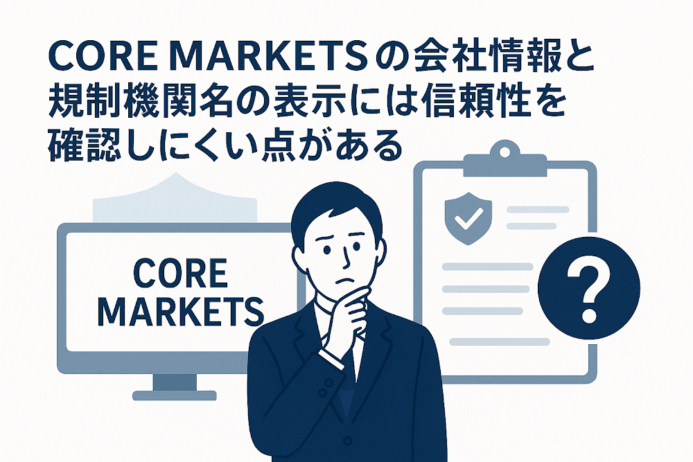 CORE MARKETSの会社情報と規制機関名の表示には信頼性を確認しにくい点がある
