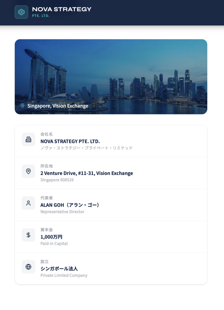 NOVA STRATEGY PTE. LTD.のサイト会社概要