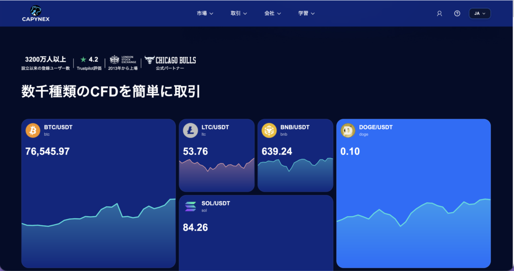 CAPYNEXのサイトサービス画面