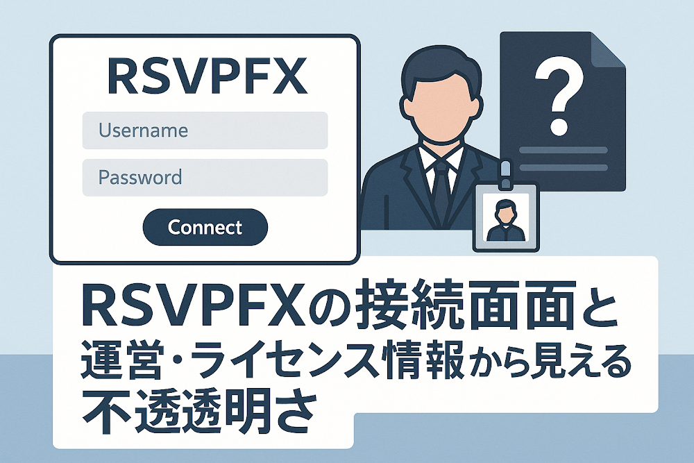 RSVPFXの接続画面と運営・ライセンス情報から見える不透明さ