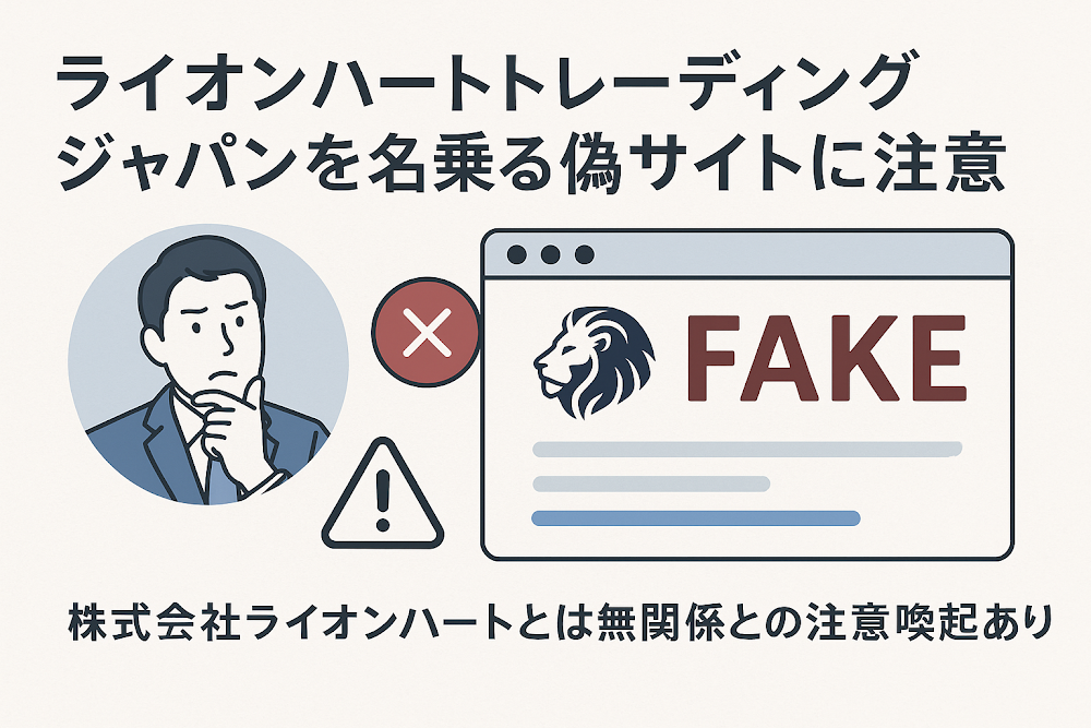 ライオンハートトレーディングジャパンを名乗る偽サイトに注意 株式会社ライオンハートとは無関係との注意喚起あり
