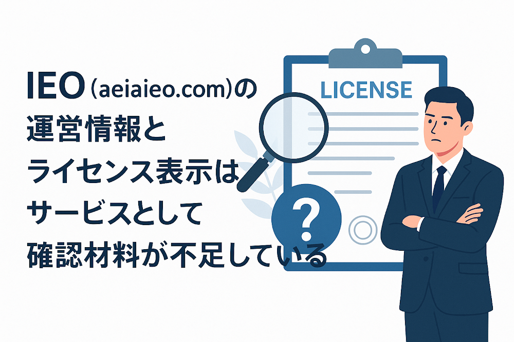 IEO（aeiaieo.com）の運営情報とライセンス表示はサービスとして確認材料が不足している