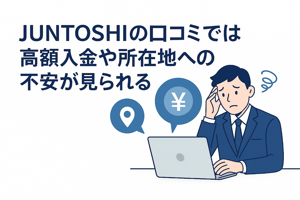 JUNTOSHIの口コミでは高額入金や所在地への不安が見られる