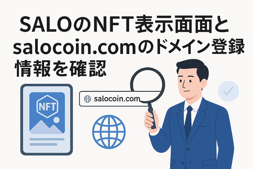 SALO(salocoin.com)のNFT表示画面とsalocoin.comのドメイン登録情報を確認