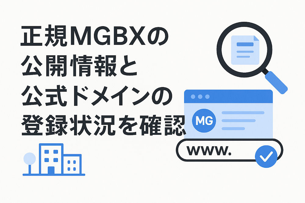 正規MGBXの公開情報と公式ドメインの登録状況を確認