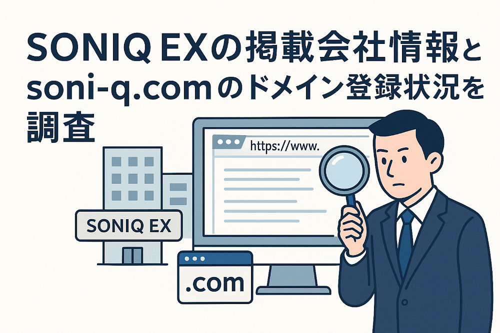 SONIQ EX（soni-q.com）の掲載会社情報とsoni-q.comのドメイン登録状況を調査