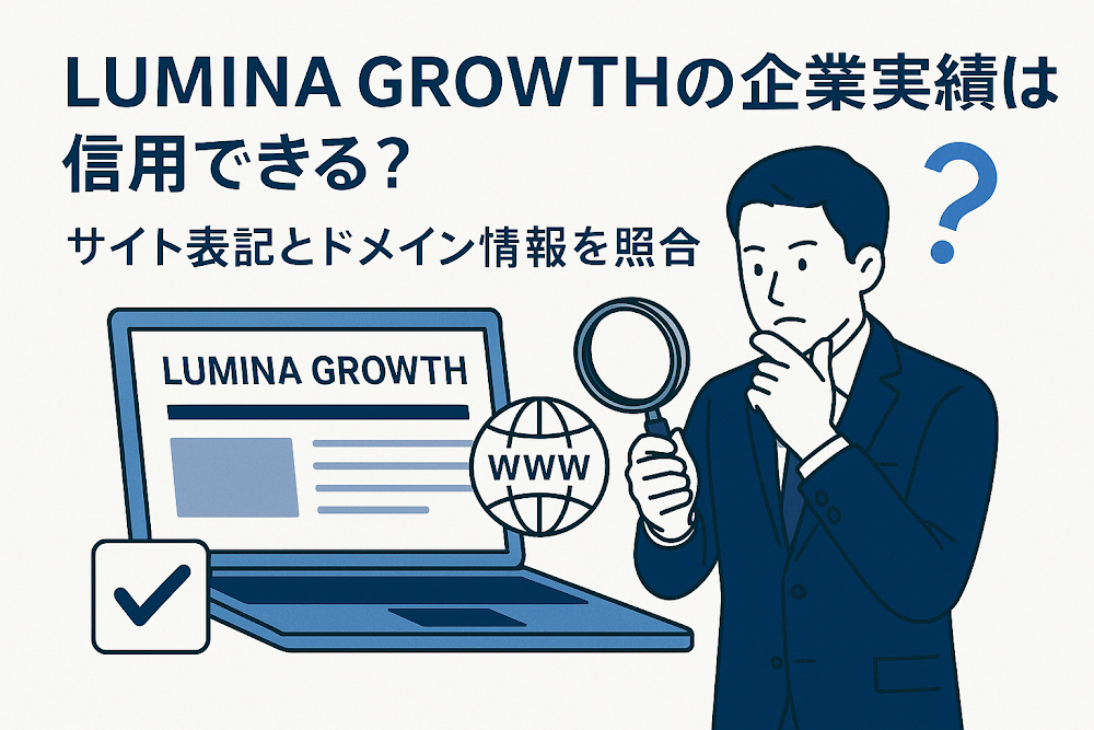 LUMINA GROWTHの企業実績は信用できる？サイト表記とドメイン情報を照合