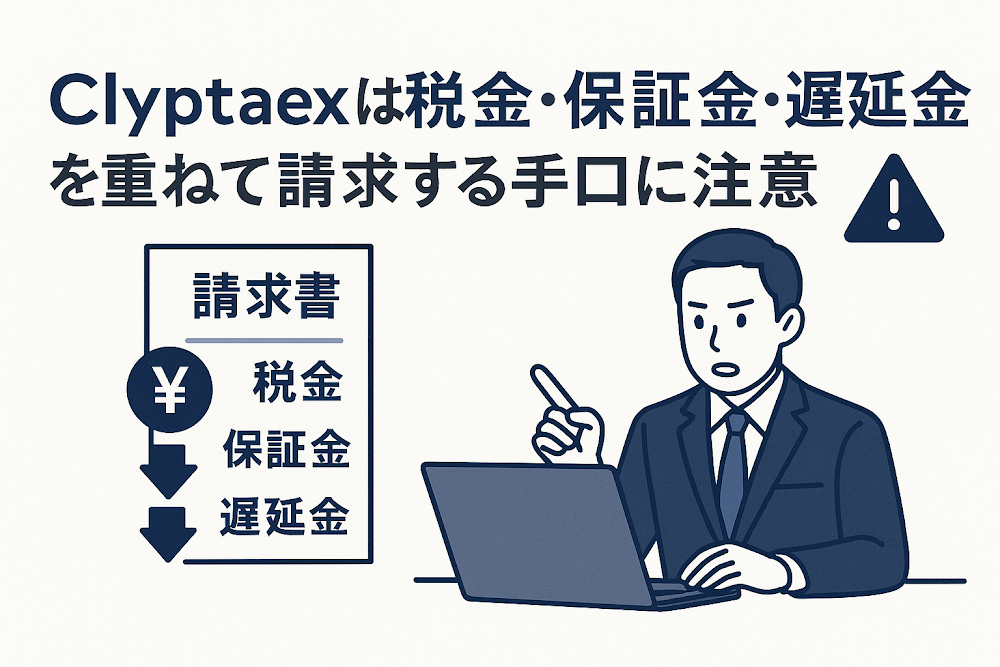 Clyptaex(クリプテックス)は税金・保証金・遅延金を重ねて請求する手口に注意