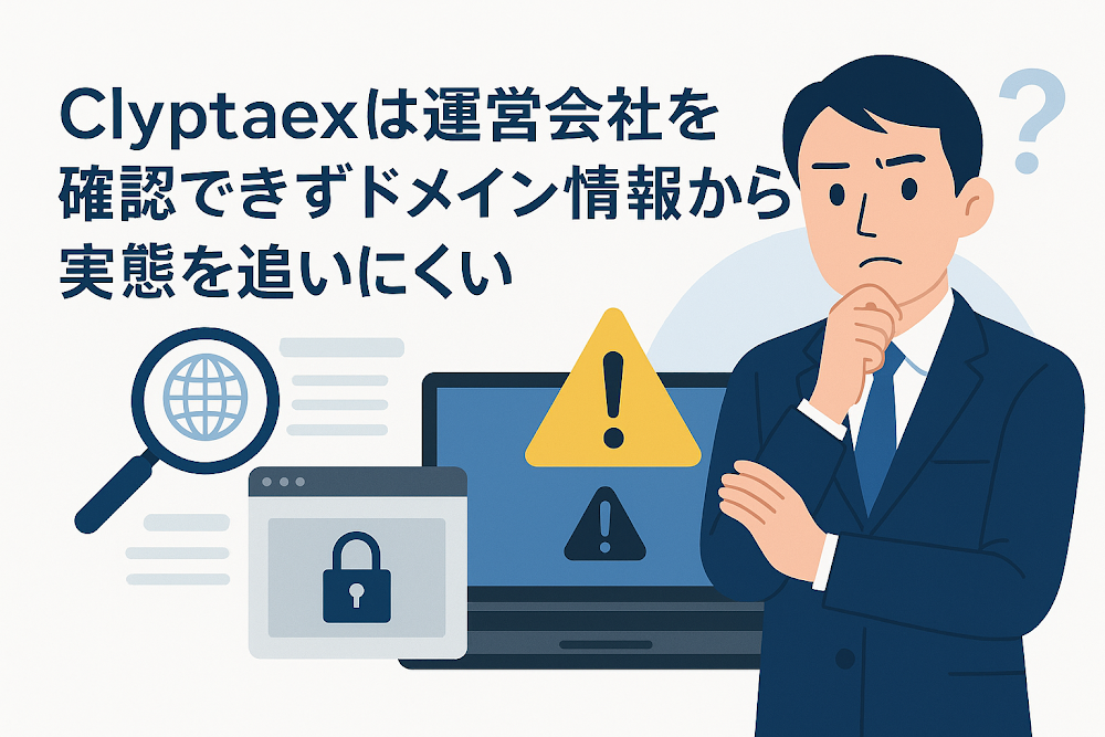 Clyptaex(クリプテックス)は運営会社を確認できずドメイン情報からも実態を追いにくい