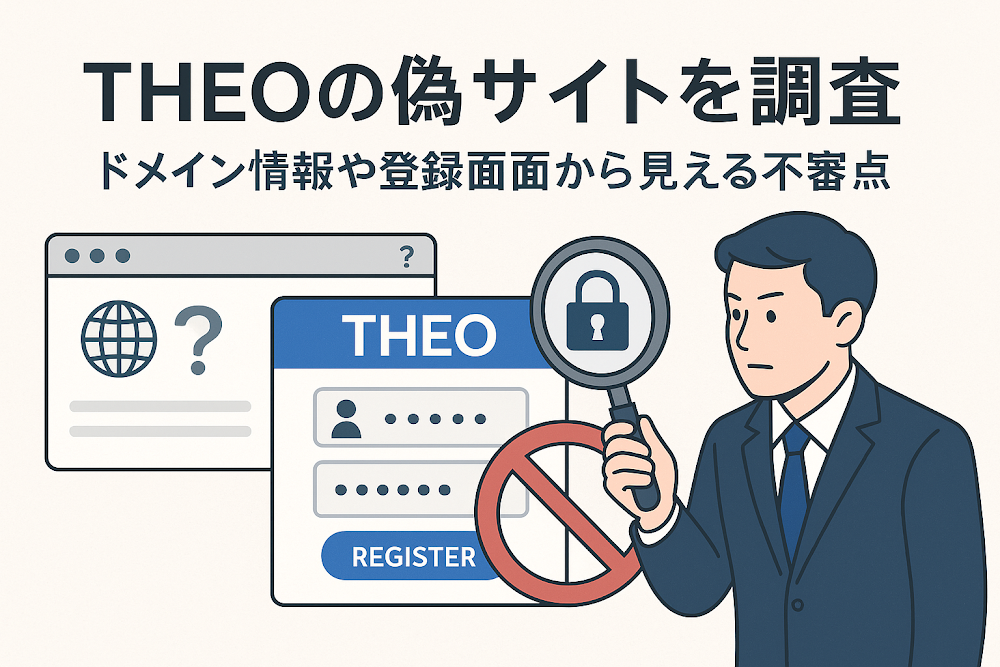 THEO(テオ)の偽サイトを調査 ドメイン情報や登録画面から見える不審点
