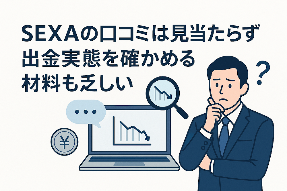 SEXA（velorantisha.com）の口コミは見当たらず出金実態を確かめる材料も乏しい
