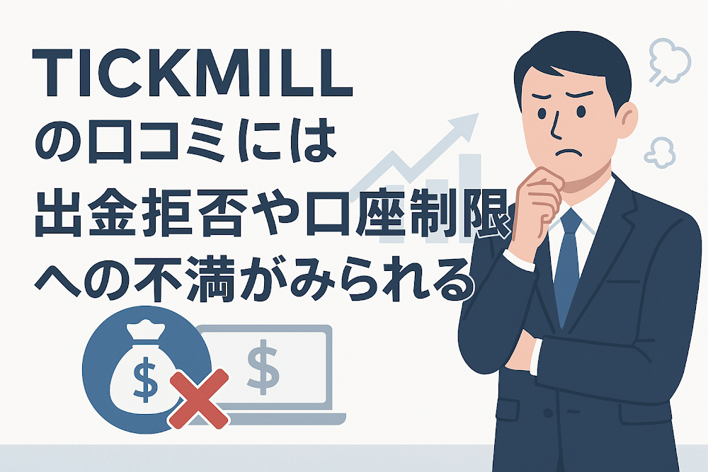 TICKMILL（app.tickmills.cc）の口コミには出金拒否や口座制限への不満がみられる