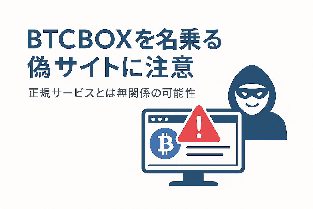 BTCBOXを名乗る偽サイトに注意　正規サービスとは無関係の可能性