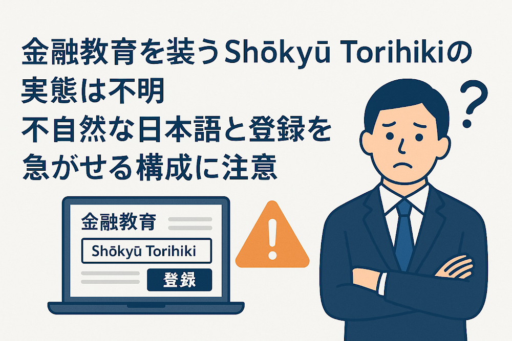 金融教育を装うShōkyū Torihikiの実態は不明　不自然な日本語と登録を急がせる構成に注意