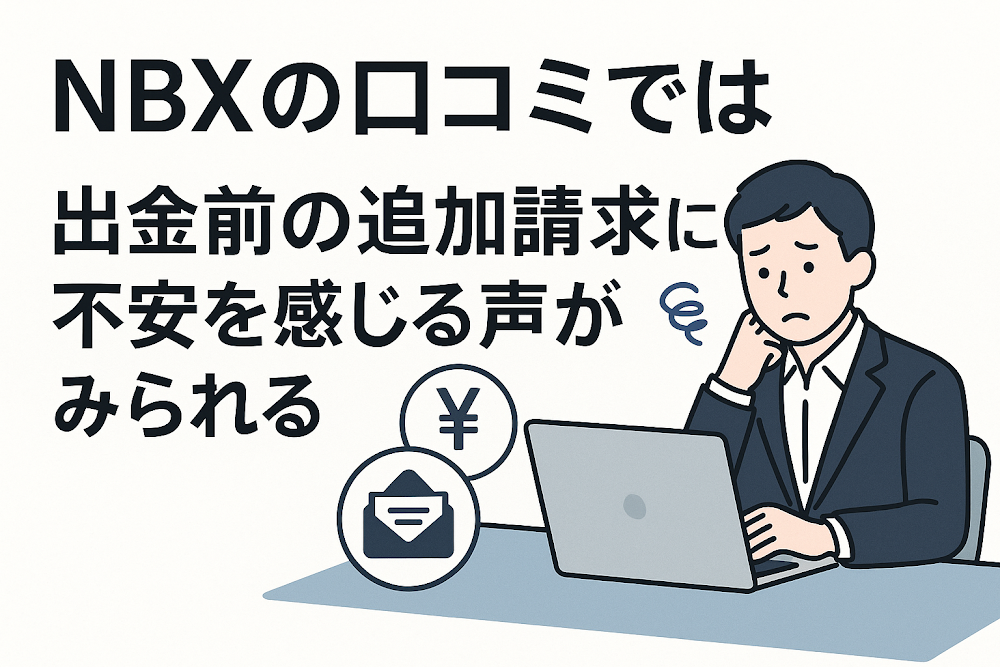 NBX（ykk908.cc）の口コミでは出金前の追加請求に不安を感じる声がみられる