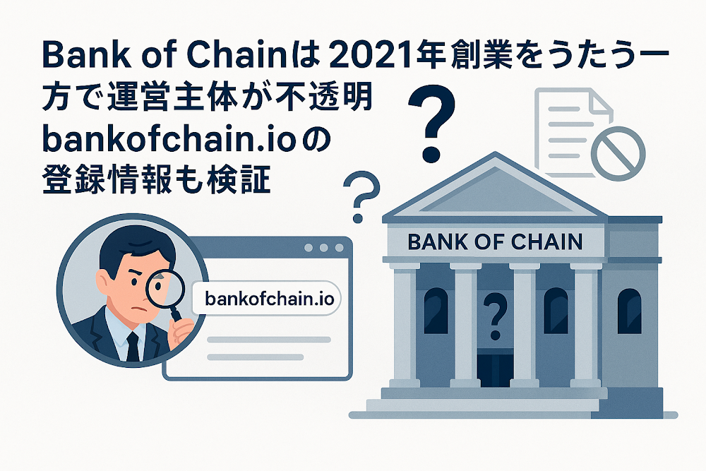 Bank of Chainは2021年創業をうたう一方で運営主体が不透明　bankofchain.ioの登録情報も検証