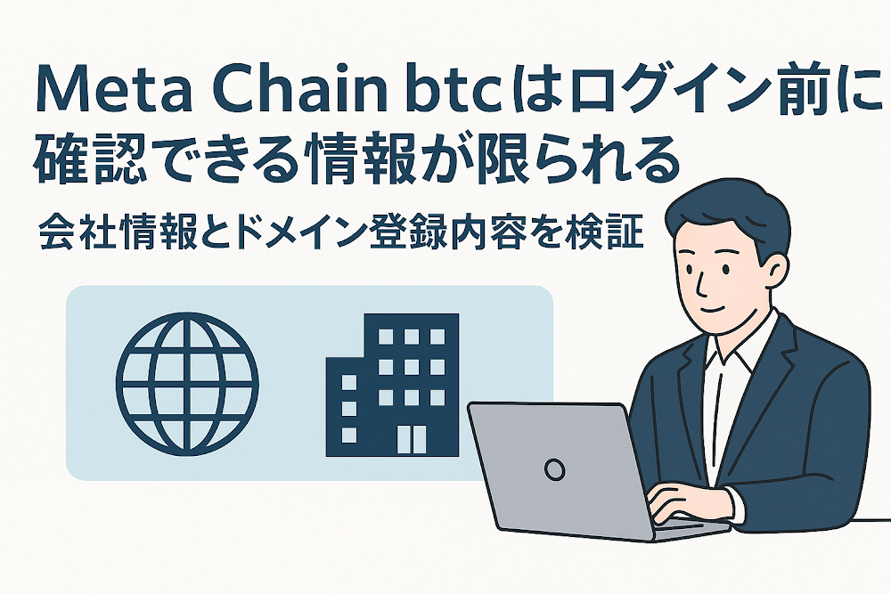 Meta Chain btcはログイン前に確認できる情報が限られる 会社情報とドメイン登録内容を検証