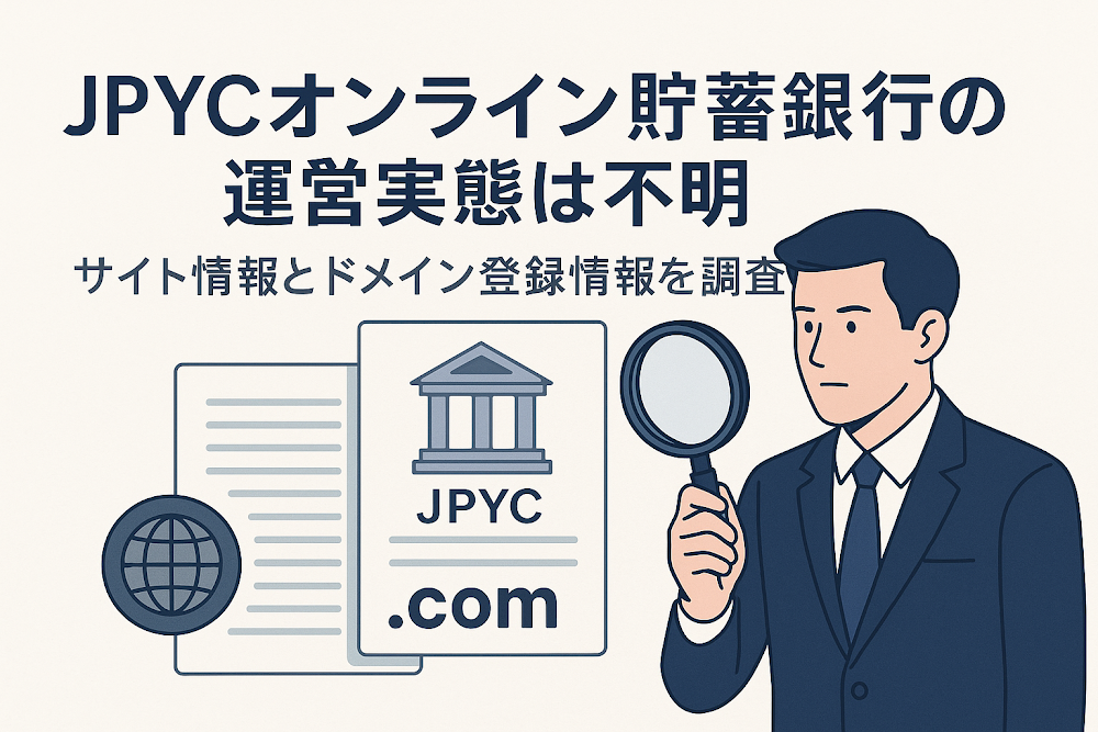 JPYCオンライン貯蓄銀行の運営実態は不明　サイト情報とドメイン登録情報を調査