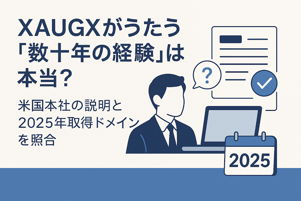 XAUGXがうたう「数十年の経験」は本当?米国本社の説明と2025年取得ドメインを照合