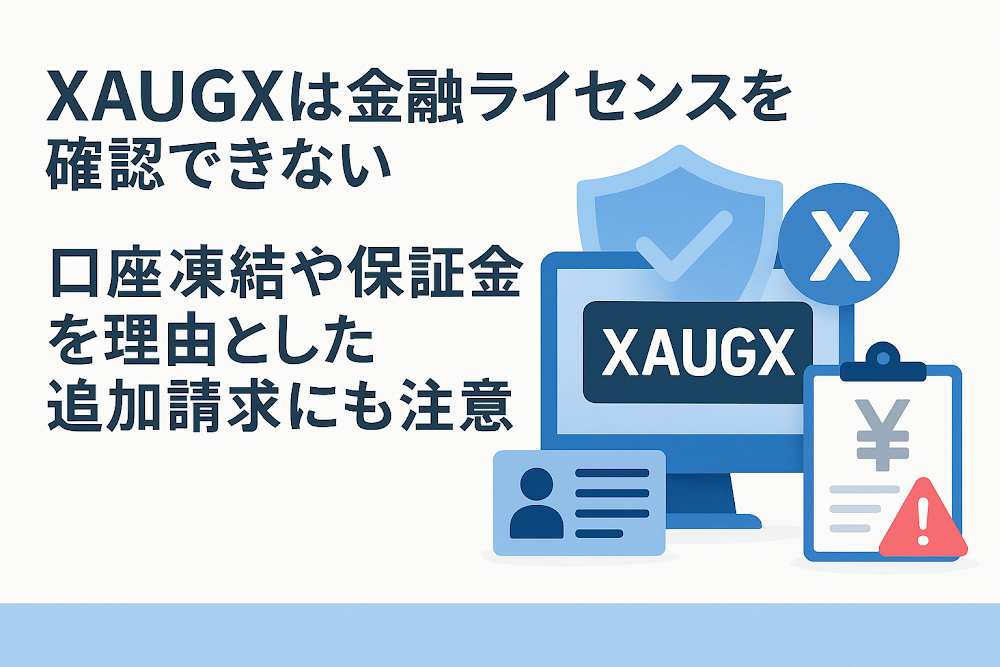 XAUGXは金融ライセンスを確認できない 口座凍結や保証金を理由とした追加請求にも注意