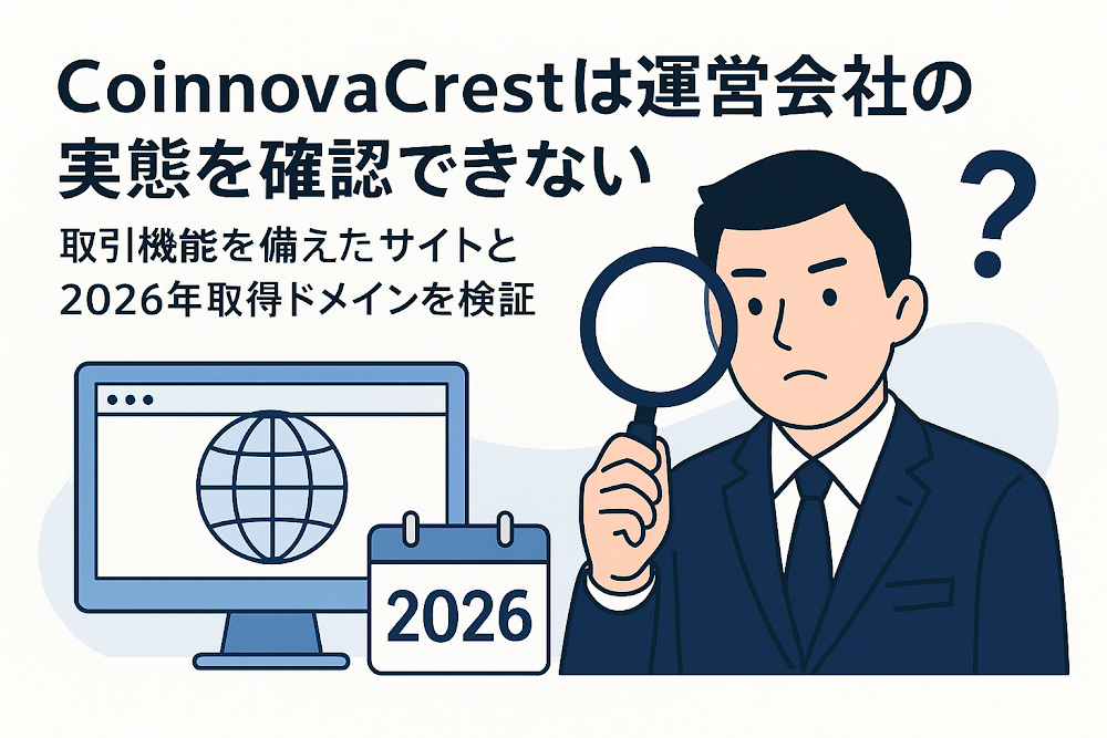 CoinnovaCrestは運営会社の実態を確認できない　取引機能を備えたサイトと2026年取得ドメインを検証