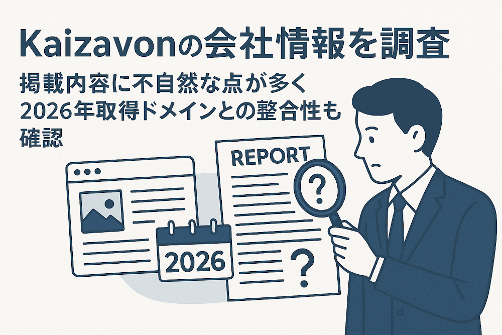 Kaizavonの会社情報を調査　掲載内容に不自然な点が多く2026年取得ドメインとの整合性も確認