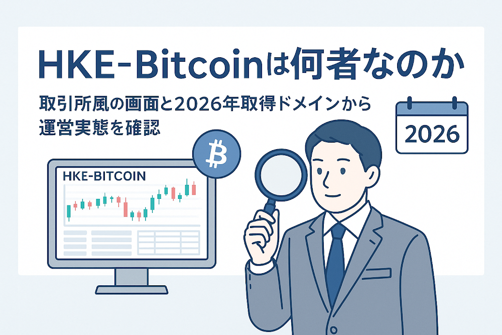 HKE-Bitcoinは何者なのか　取引所風の画面と2026年取得ドメインから運営実態を確認