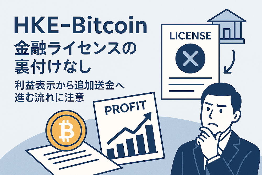 HKE-Bitcoinに金融ライセンスの裏付けなし　利益表示から追加送金へ進む流れに注意